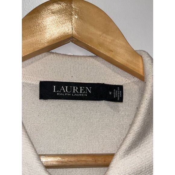 Lauren Ralph Lauren Cream Puff Sleeve Collared Knit Sweater Medium Womens - Picture 7 of 7